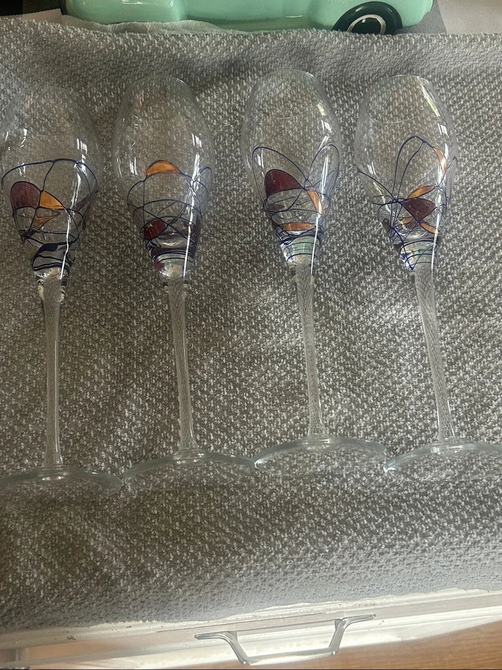 Hand-Blown Decorative Champagne Flute in Purple and Blue 4 each